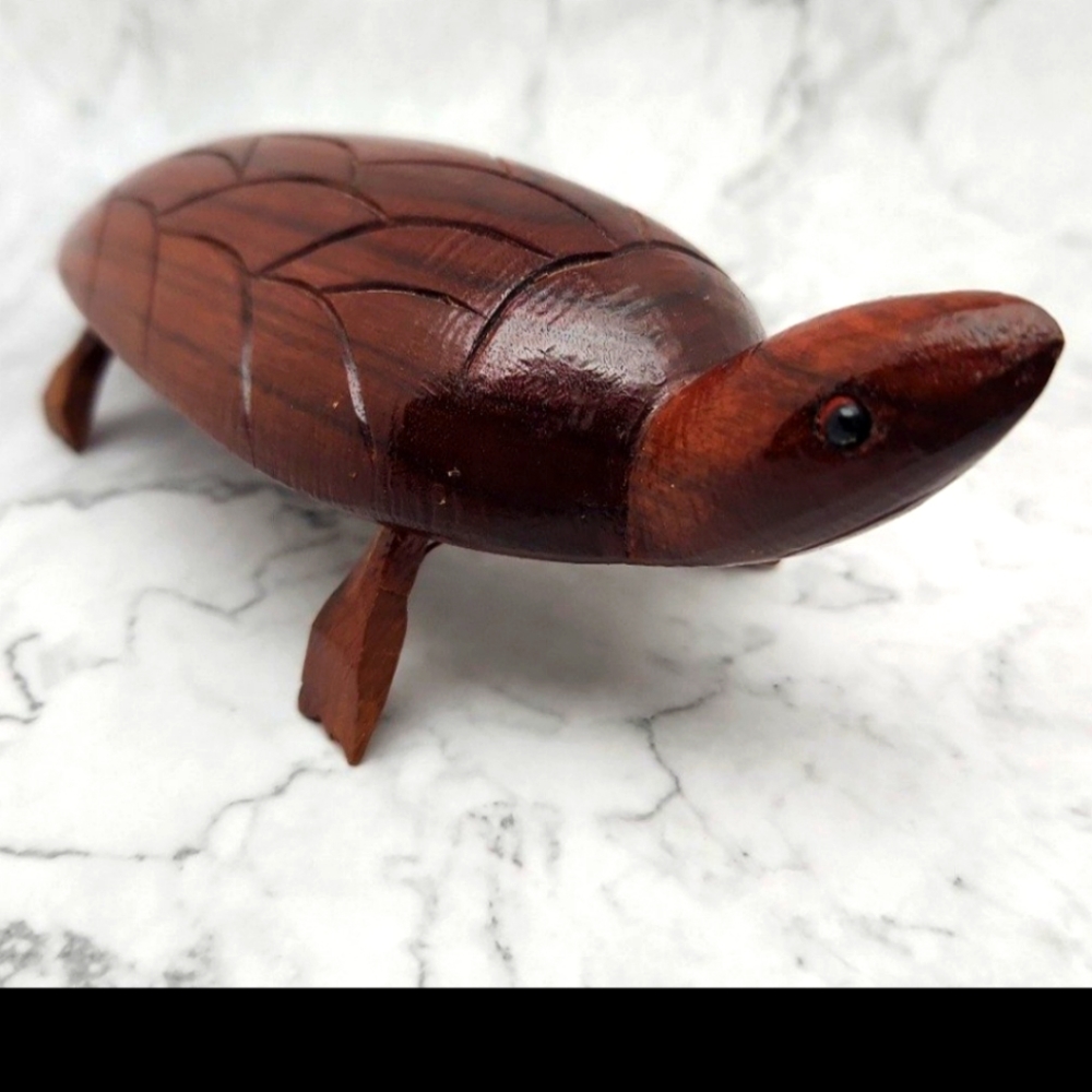 Hand Carved Wood Turtle, 8" Folk Art Decor - Picture 1 of 11